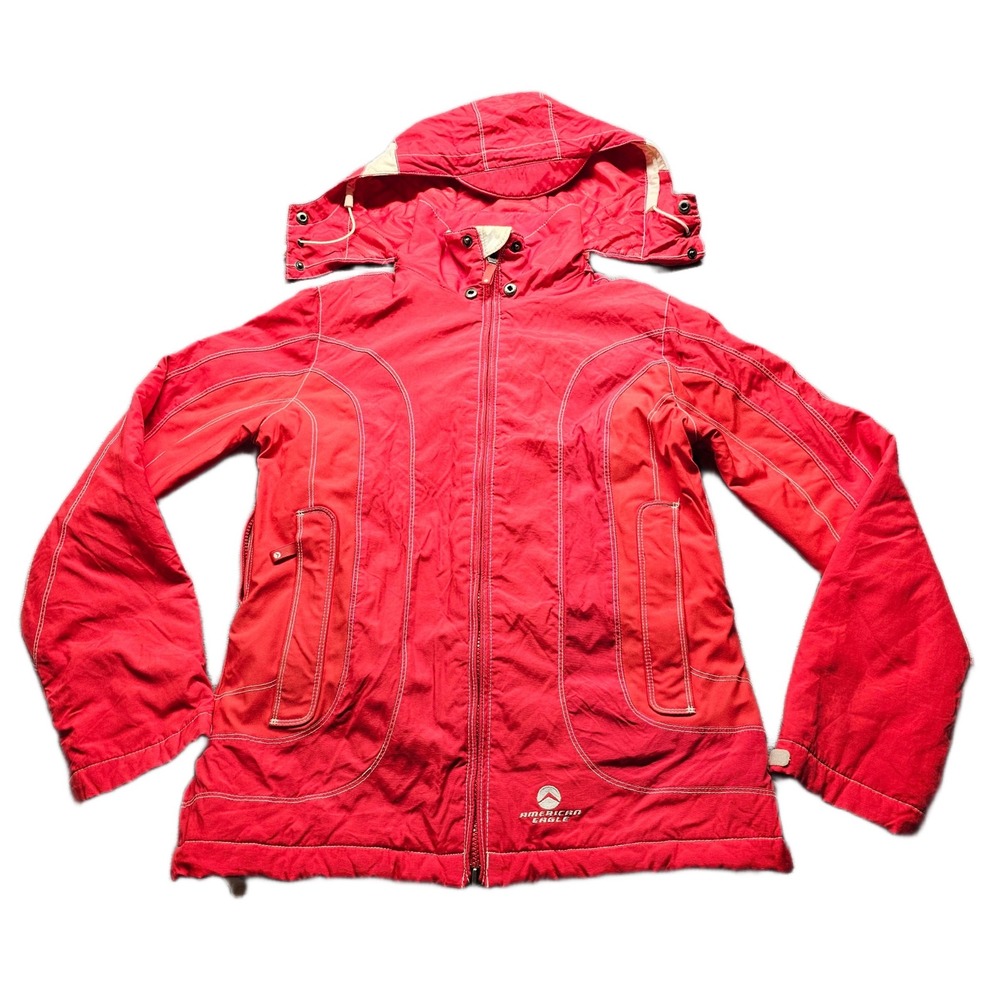 American Eagle AE77 Parka Ski Jacket Womens XS Red Quilted Thermolite Hooded